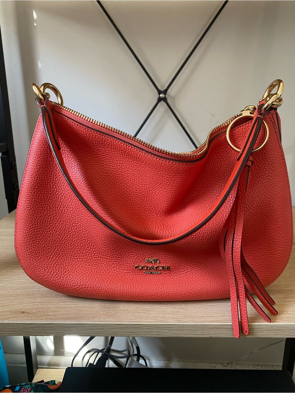 Coach Coral Pebbled Leather Hobo Shoulder Bag with Tassel - Picture 2 of 8